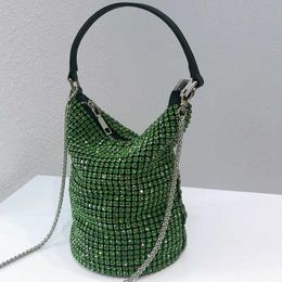 Schoudertassen nieuw in handtassen voor dames koppelingen groen zilveren avondje strass tas bolso mujer luxe ontwerper handtas bucket 2023 230426