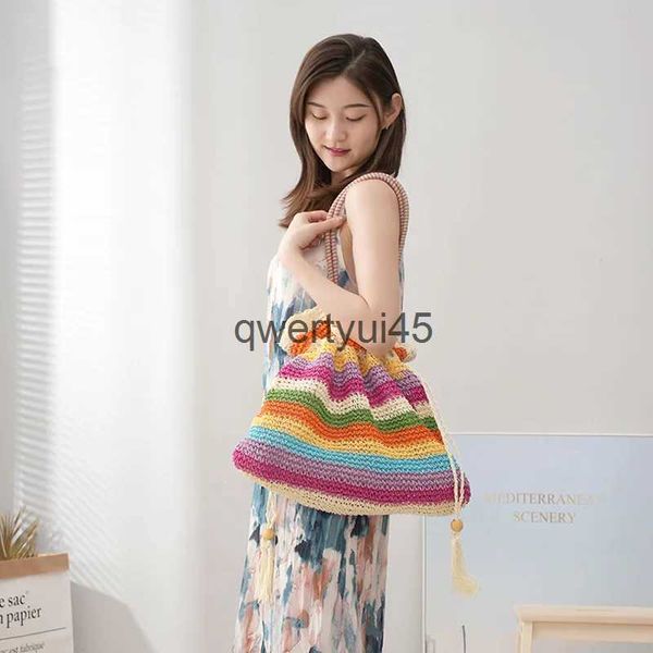 Bolsos de hombro Nuevo bolso tejido de paja de arco iris Dibujable Absorción magnética Ocio Resort Beac Tidal andbag Fasion Color StripesH2421