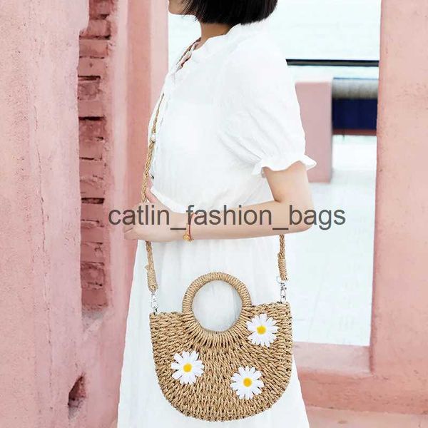 Bolsos de hombro Nuevo pequeño fresco mano llevar mensajero pegajoso flor bolso de paja mini yuan cubo tejido casual mujer beachH24217