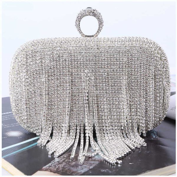 Sacs à bandoulière Newtassel Diamants Soirée Bague 2023 Petite Chaîne D'embrayage Un Côté Strass Fête De Mariage Sacs À Main Bourse 230426