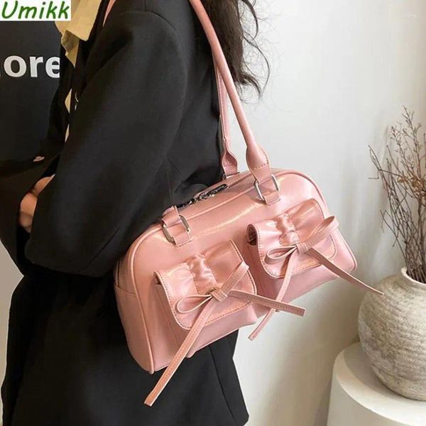 Bolsos de hombro novedad diseño de lazo bolsos de mujer textura PU bolso de moda marca de gama alta mujeres bolsillos dobles Hobo Retro axila