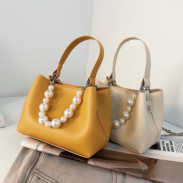 Sac à bandoulière Perl Hand Sang Pu Leather Sac dames Fashion Handbag Mobile Phone Mobile Couleur pure Simple Simple