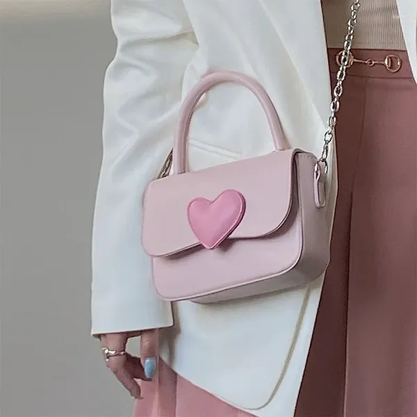 Sacs à bandoulière coeur rose Girly mignon couleurs contrastées petit sac carré mode amour femmes fourre-tout sac à main sacs à main messager cadeau