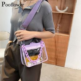 Sacs à bandoulière Pooflower été PVC Transparent petit pour les femmes chaîne sacs à main dame sac à bandoulière Bolso Transparente Mujer ZH463253f
