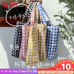 Schoudertassen draagbare katoenen vrouwen lunch bento tas vintage plaid canvas dames kleine handtassen eenvoudige vrouwelijke doek mini tote koppelingsporta