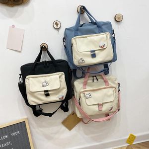 Bolsos de hombro estilo preppy mujeres contraste color lienzo mochila bolso de mochila