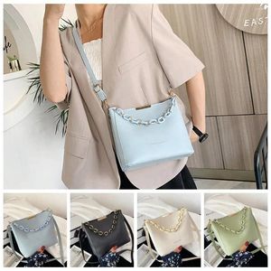 Bolsos de hombro Bolso de cuero de PU con cadena Casual Estilo coreano Carta portátil Bolso de cubo Bolso cruzado Chicas