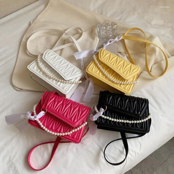 Bolsos de hombro PU Cuero cruzado de cuero para mujeres Correa de la perla Damas Pequeñas mensajero Mujer Candy Color bolso bolso