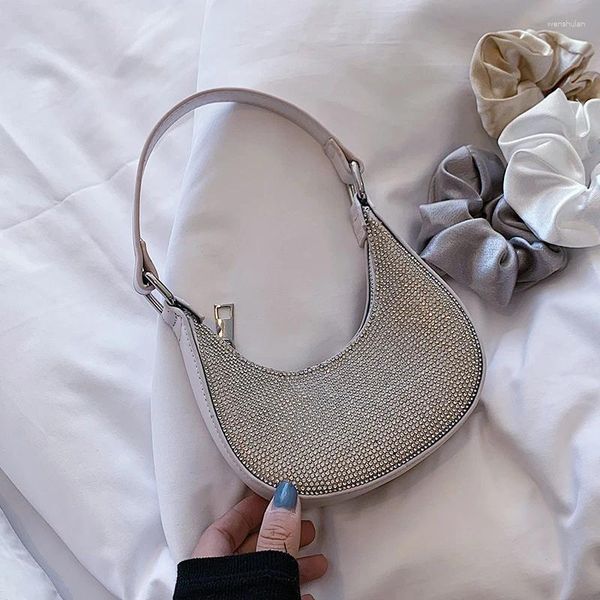 Bolsos de hombro PU cuero para mujeres de diseño de lujo 2024 bolsas de compradores moda estilo coreano de cadena de diamantes en axilería