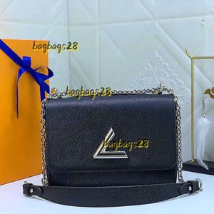 Sacs à bandoulière Qualité Twist Denim 2024 Cuir Designer Femmes Sacs Serrure Flap Chaîne Sacs À Main Twists Femme Bandoulière Sac Lady Pochette Fourre-tout Moyen Taille Noir Sac À Main