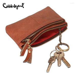 Bolsos de hombro Cartera de cuero Retro para hombre, minitarjetero pequeño, monedero masculino, cuero vacuno suave, monedero informal con cremallera, Clips para dinero de calidad