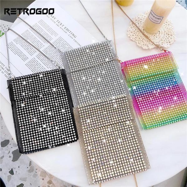 Bolsos de hombro retrogoo bling cristal diamante mujer bolso teléfono pequeño brillo brillo diamantes de diablo