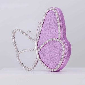 Schoudertassen Rhinestone Butterfly Evening Coppch Bag Women Designer Chic Boutique Pargin Crystal Wedding Portemones Chain Crossbody 230426