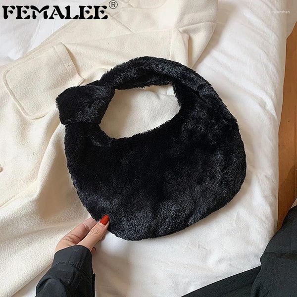 Sacs à bandouliers Round Faux Fur Hobo Tote Sac 2024 Hiver Half Moon Soft Mold Women's Designer Handsbag Hands Hand Hands Ladies Bourse