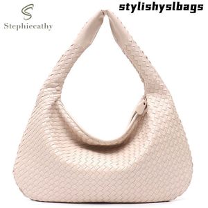 Schoudertassen SC Brand New Vegan Leather Hobo Bag Handgemaakte Geweven Casual Vrouwelijke Handtas Grote Capaciteit Patchwork Rits Vrouwen Schoudertassen 011123H