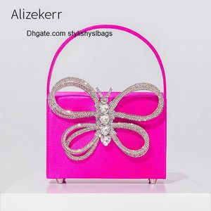 Bolsos de hombro Shiny Rhinestone Butterfly Box Bolsos para mujer Elegante Boutique Crystal Satin Evening Clutch Monederos Banquete de boda de calidad superior