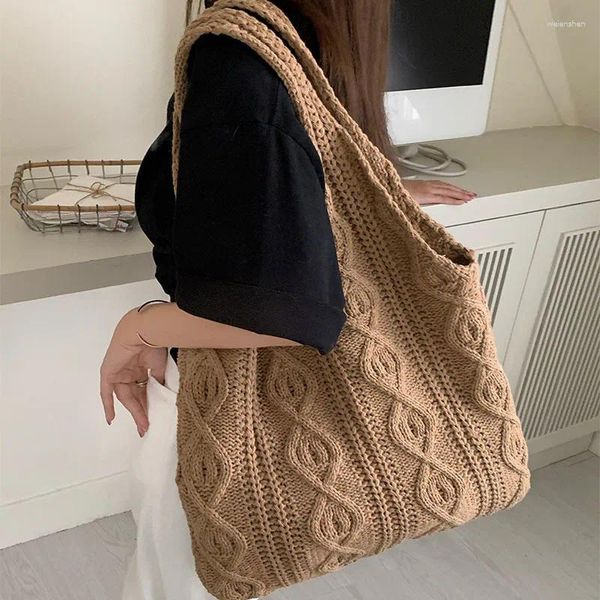 Bolsos de hombro Shopper para mujer tendencia 2024 bolso de mano cruzado suéter tejido cubo diseñador de lujo coreano para mujer