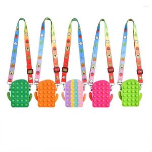 Sacs à bandoulière Sac en silicone Sac de Noël Push Bubbles Jouet Dessin animé Cactus Bandoulière Porte-monnaie Antistress Portefeuille Dames Filles Fossette