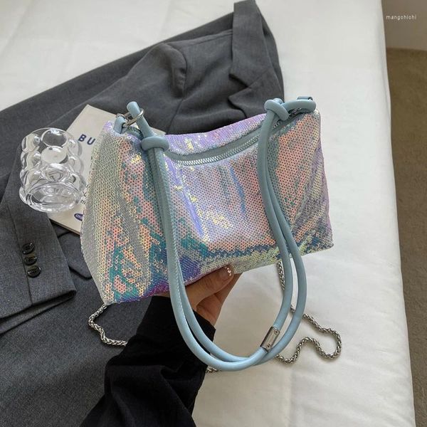 Sacs à bandoulière argentés, pochette de soirée de luxe à paillettes brillantes, bourse de mariage de styliste pour femmes, sac à main sous les bras de Style français