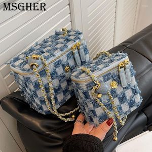 Schoudertassen Eenvoudige Mini Denim Jeans Box Flap Crossbody Voor Vrouwen 2022 Zomer Trend Luxe Tas Handtassen En PortemonneesShoulderShoulder