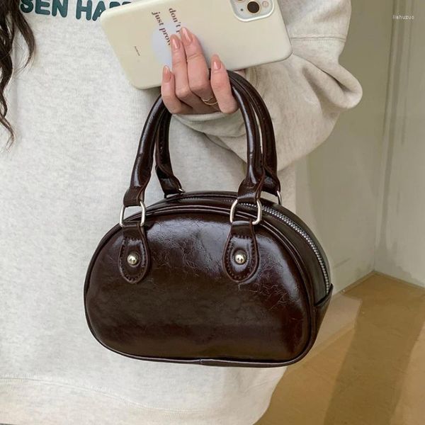 Bolsos de hombro para mujer, bolso de bolos pequeño de Color sólido Simple, bolso de mano Retro de cuero PU para mujer, bolsos de viaje informales para mujer, bolso de mano