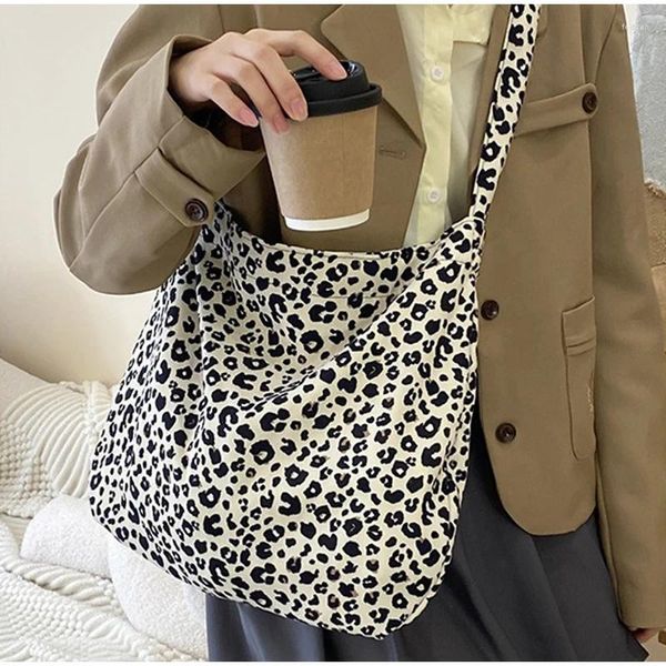 Bolsos de hombro Pequeño estampado de leopardo Bolsa de compras de gran capacidad Lona cruzada Viaje Diseño personalizado