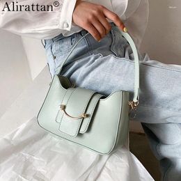Bolsos de hombro Color sólido PU Leather One for Women 2024 Summer Luxury Fashion Brand Ladies Handbag Bags de viaje de ocio