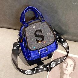 Schoudertassen Split lederen tas Mini Shining Rhinestone portemonnees en handtassen luxe ontwerper Fancy Crossbody Bolso Grande Mujer