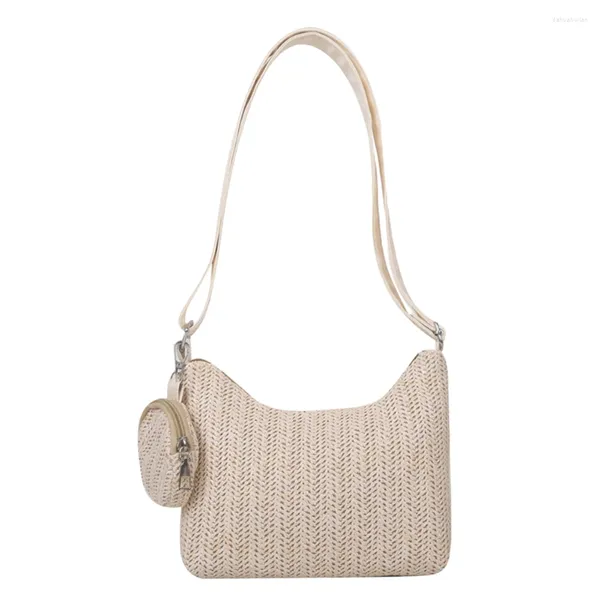 Bolsos de hombro Bolsa de mensajero de paja Moda con bolso pequeño Casual Simple Bolsos tejidos a mano portátiles Hecho a mano Elegante Playa de verano