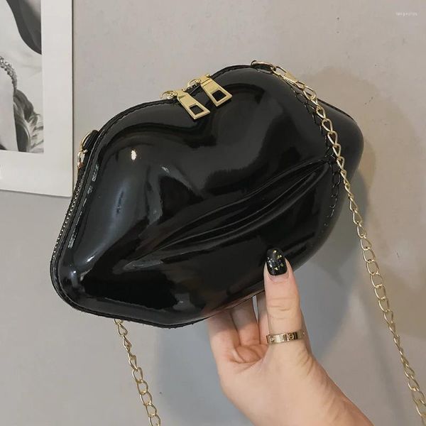 Bolsos de hombro con labios elegantes para mujer, bandolera de PVC con cadena sólida, Mini bolsos cruzados con cremallera para fiesta de noche