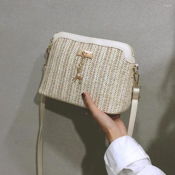 Sacs à bandoulière Sac de plage d'été pour femmes 2024 Tendance Sacs à main en paille réutilisables avec fermeture éclair Shell Messenger Cadeau d'anniversaire