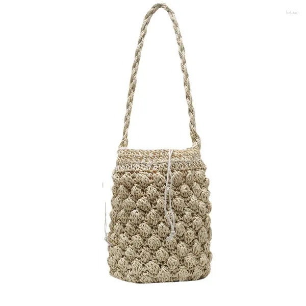 Bolsos de hombro Bolso cruzado de verano para mujer Playa Tejido Cordón Paja Cubo Bolsos de viaje femeninos Tote