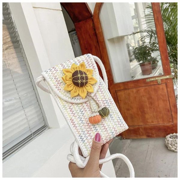 Sacs à bandouliers Summer Brand d'origine Ornement de tournesol Ornement Téléphone Small Square Sac Girl Sweet Cute Knite All-Match Coin Purse Dames B057