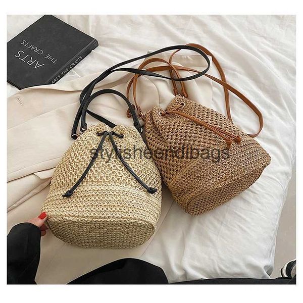 Sacs à bandoulière été paille pour femmes rotin tissé poignée supérieure sac creux raphia Crochet plage sacs à main décontractés 2023H24217