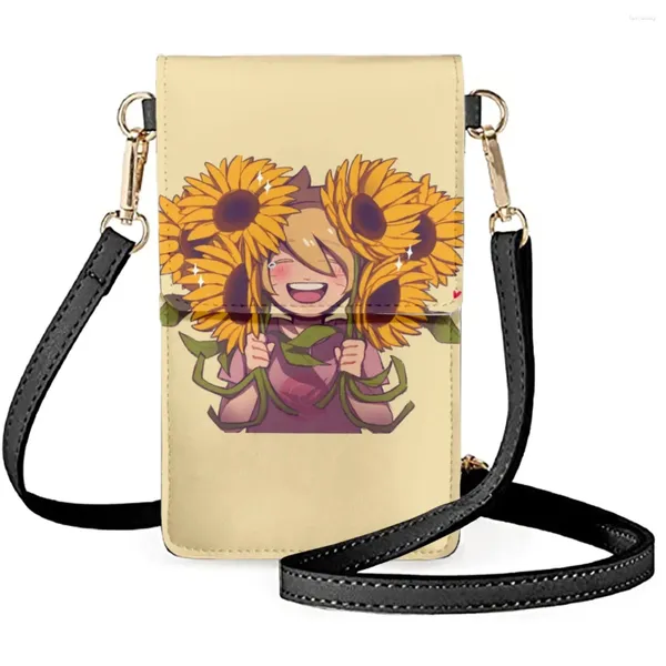 Bolsos de hombro Bolso para teléfono móvil con estampado de niña de dibujos animados de girasol Patrón de personaje encantador Bolsas largas impermeables Teléfono móvil elegante para mujeres