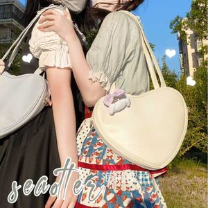 Bolsos de hombro con bonito corazón para mujer, estilo pijo japonés Jk Lolita Kawaii, bolsos de mano de Color caramelo para mujer, bolsa 2023 230309