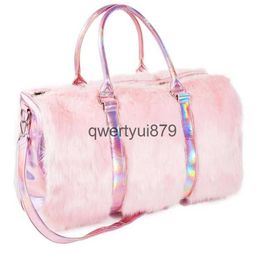 Sacs à bandoulière Sweet Girls Soft Rainbow andbags Fausse Fourrure Femmes Fourre-tout Grande Capacité Laser Sympony Pink Soulder BagsTravel Bostonqwertyui879