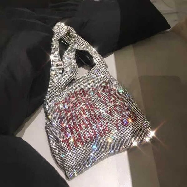 Sacs à bandoulière Merci Paillettes Femmes Petit Fourre-Tout Cristal Bling Mode Dame Seau Sacs À Main Gilet Filles Glitter Sacs À Main Marque 221017