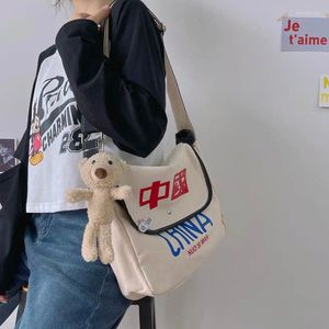 Schoudertassen Verdikte canvas tas Student Postbode Vrouwelijke Slijtvaste Crossbody Handtassen in Japanse stijl voor dames