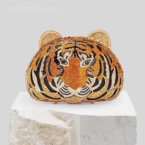 Sacs à bandoulière Trois d Tête de Tigre Cristal Soirée Embrayage pour la Fête de Mariage Métal Strass Nouveauté Sacs à Main et Sacs à Main Designer de Luxe 230426