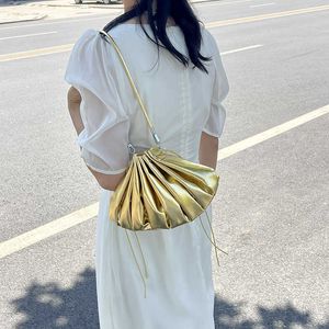 Sacs à bandoulière Tianmi 2024 été nouveau sac à main pliant pour femmes sac or argent lisse plissé nuage bandoulière 240318