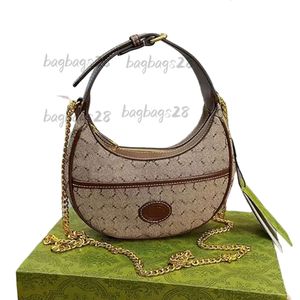 Schoudertassen Topkwaliteit Halvemaanvormige minitas Crescent Handtas Portemonnee Retro Keten Crossbody Schoudertassen Canvas Klassiek Letter Gedrukt Ritssluiting 2024