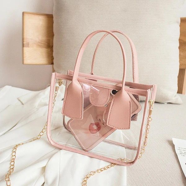 Sacs à bandoulière Transparent Mode Tendance Femmes Couleur Unie Sac À Main Bandoulière PVC PU Cuir Fermeture À Glissière Composite Chaîne Sangle Bourse