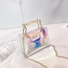 Sacs à bandoulière Transparent Summer Mode Femmes Sac 2024 Tendance Coloré Laser Mini Jelly Chaîne Fourre-Tout Mignon Sac À Main Étanche Plage Enfant Fête