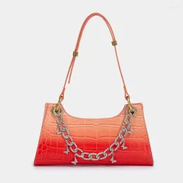 Sac à bandouliers Sac sous bras simple Crocodile Modèle de gradient sauvage Gradient Frog Righestone Handbag Baguette Femme