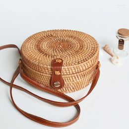 Sacs à bandoulières Vietnam Rattan Sac Fashion Beach For Women Ins Messenger Round-Capacité de style ethnique