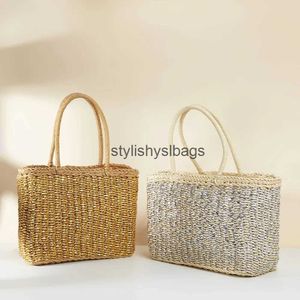 Schoudertassen wijnstok geweven papieren gras tote mand Frans retro vierkant papier touw geweven tas picknick blauw grote capaciteit casual diagonalstylishyslbags