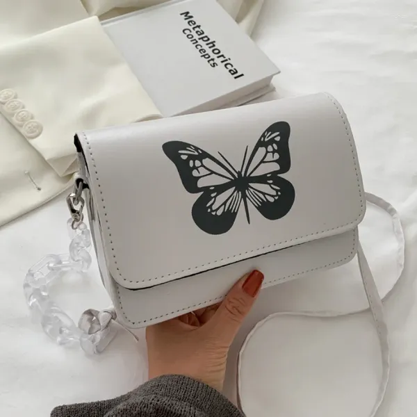 Bolsos de hombro mariposa mariposa mujer mensajero pu cuero damas bolsos de bolso simples cadena acrílica transparente hembra hembra