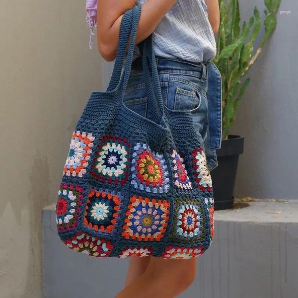 Bolsas de hombro Vintage Crochet Granny Bag Bag Women Boho Chic Hippie Handbags tejidos tejidos a mano Big Shopper carteras lindas