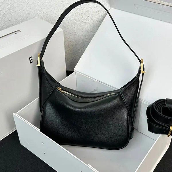 Sacs à bandoulière Vintage en cuir véritable noir sous les bras sac grande capacité fermeture éclair Hobos femme sacs à main élégant banlieue luxe Bolsos